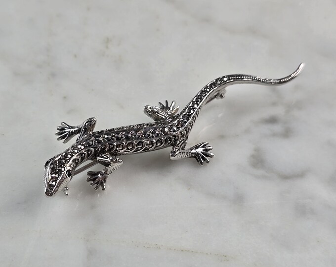 Womens Vintage Estate Sterling Silver Lizard Brooch 6.3g E4944