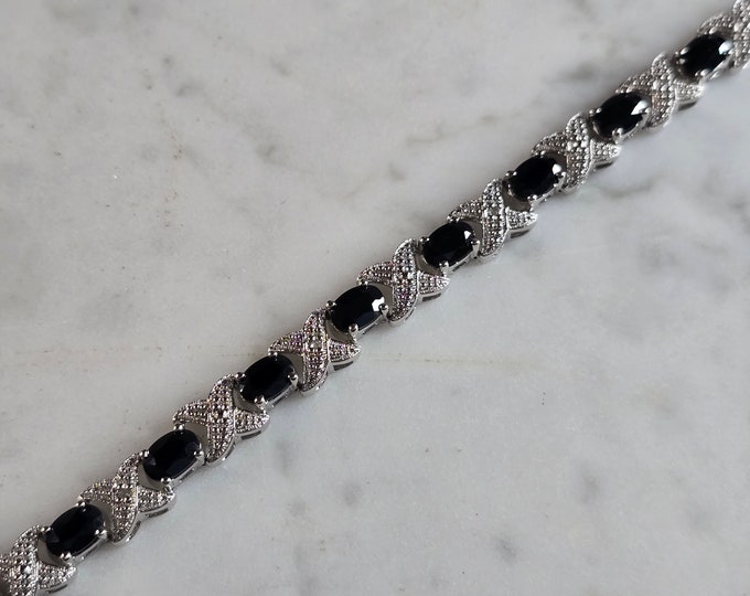 Womens Vintage Estate Sterling Silver Sapphire Bracelet 15.3g #E7864