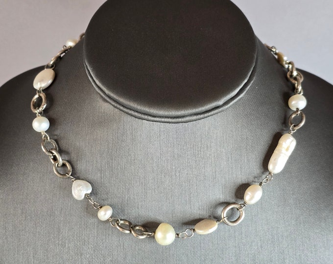 Womens Vintage Estate Sterling Silver Pearl Carey Hill Necklace 29.4g E7310