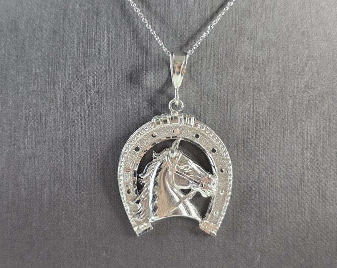 Women Vintage Sterling Silver Lucky Horseshoe Pendant Necklace 11.1g E5761
