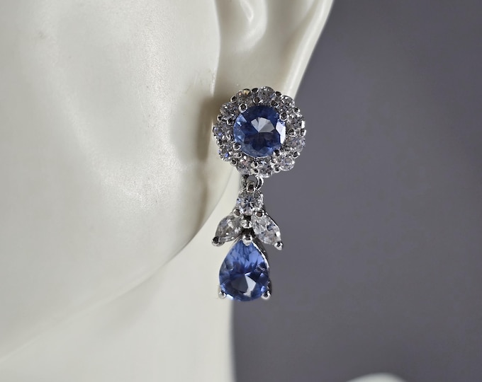 Womens Vintage Estate Sterling Silver Tanzanite CZ Stud Earrings 5.9g E3483