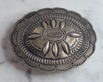 Vintage Estate Sterling Silver Southwestern Belt Buckle 58.5g E6441