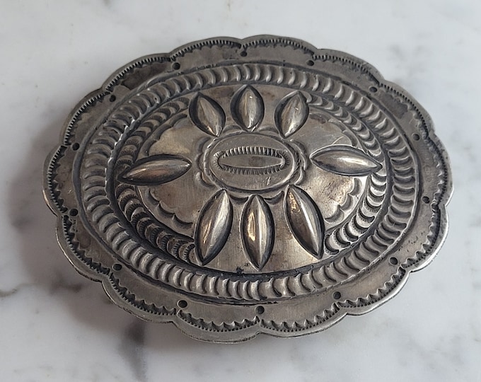Vintage Estate Sterling Silver Southwestern Belt Buckle 58.5g E6441
