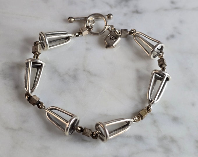 Womens Vintage Estate Sterling Silver Modernist Bracelet 15.9g E7535