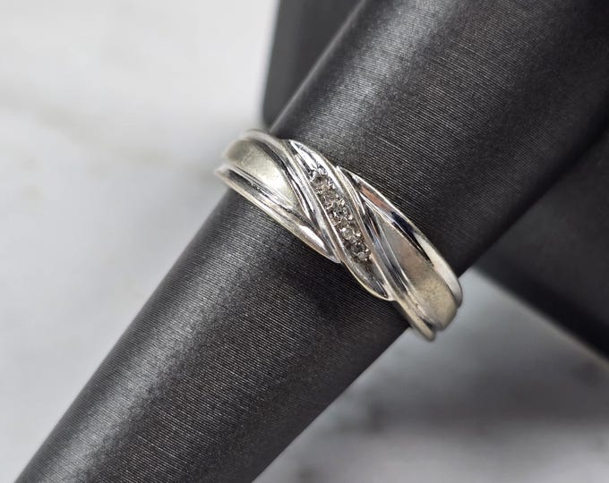 Mens Vintage Estate 10k White Gold Diamond Ring 4.2g E872