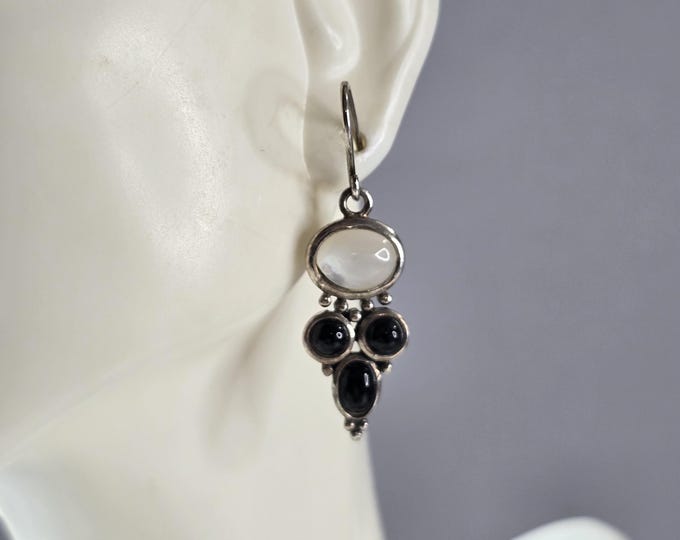 Womens Estate Sterling Silver Southwestern Onyx Earrings 6.1g E5876