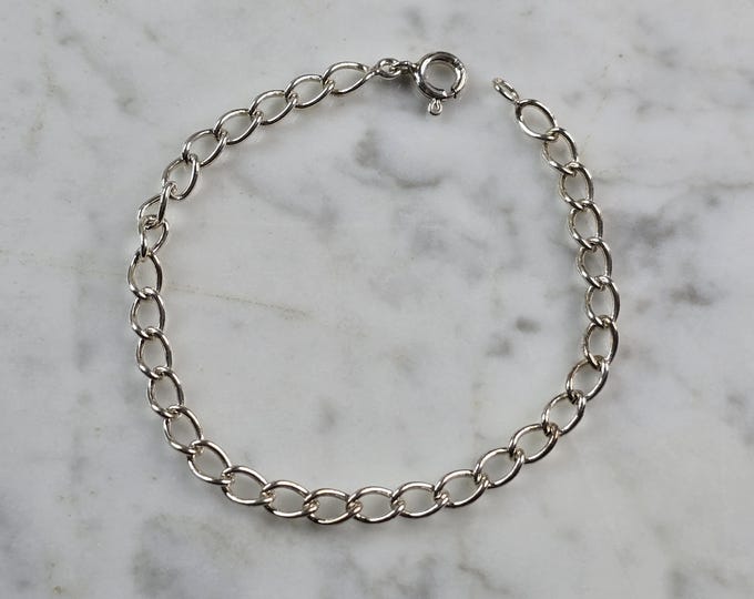 Womens Vintage Estate Sterling Silver Chain Link Charm Bracelet, 4.9g #E3816