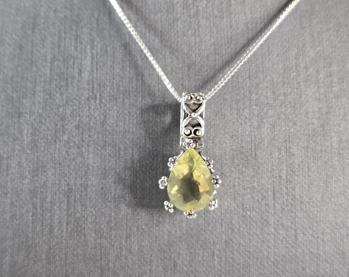 Womens Vintage Estate Sterling Silver Lemon Quartz Pendant w/ Necklace 7.9g E814