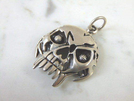 Forobb Handmade Sterling Silver Skull Bead Pendant - Gothic Punk Rock Jewelry