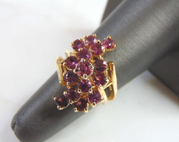 Womens Vintage Estate 14K Yellow Gold Rhodolite Ring, 7.7g E1290