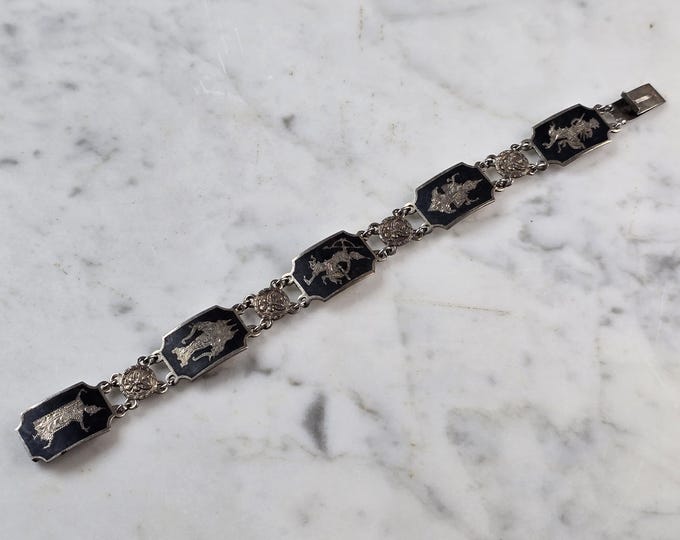 Womens Vintage Estate Sterling Silver Chain Link Siam Bracelet 17.5g E1172