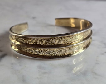 Womens Vintage Estate Sterling Silver Gold Tone Cuff Bracelet 32.3g E7829