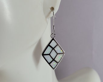 Womens Sterling Silver Modernist Opal Earrings 6.3g E2419