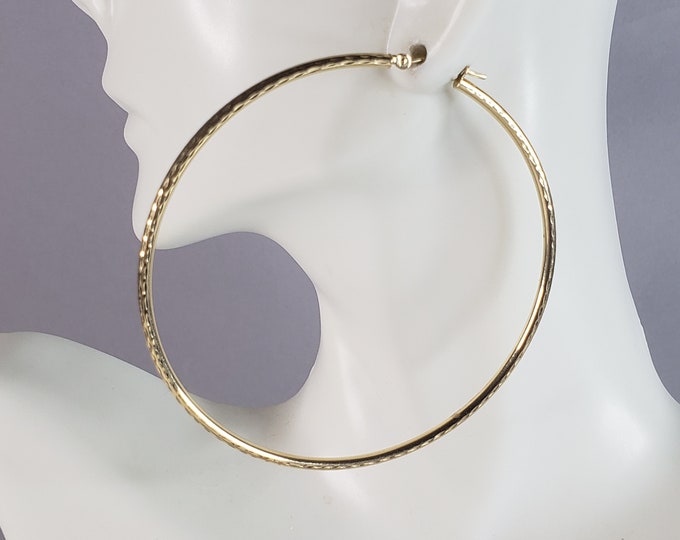 Pr Large Womens Vintage Estate 14K Gold Hoop Earrings Israel 3.9g #E2913