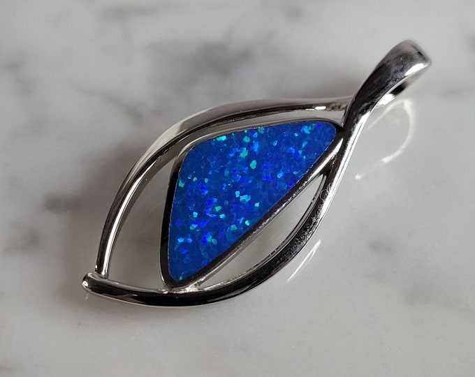 Womens Sterling Silver Blue Opal Modernist Pendant 4.5g E2418