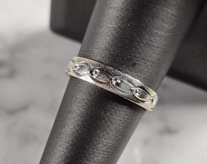 Womens Vintage Estate 14k White Gold Modernist Ring Band, 2.8g E4818