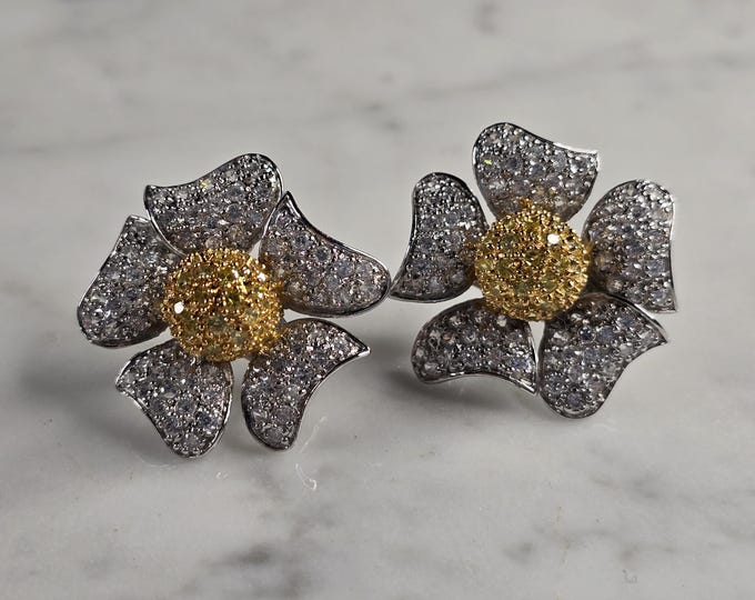 Womens Vintage Estate Sterling Silver Flower Earrings 13.0g E7898