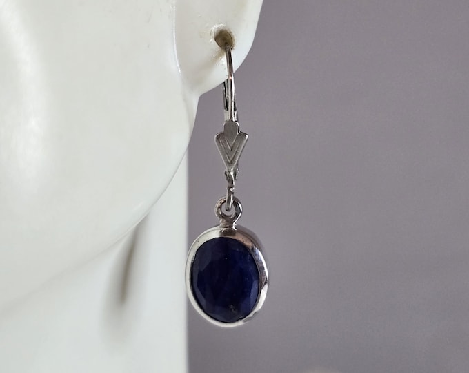Womens Vintage Estate Sterling Silver Natural Sapphire Earrings 4.5g E1310