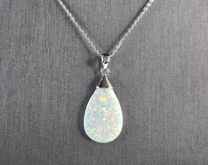 Womens Sterling Silver Opal Modernist Pendant Necklace 5.3g E7493