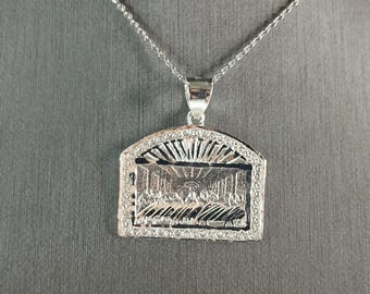 Sterling Silver Religious Last Supper Pendant Necklace 6.4g E7098