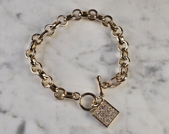 Womens Vintage Estate Sterling Silver Gold Tone CZ Charm Bracelet 29.0g E1792