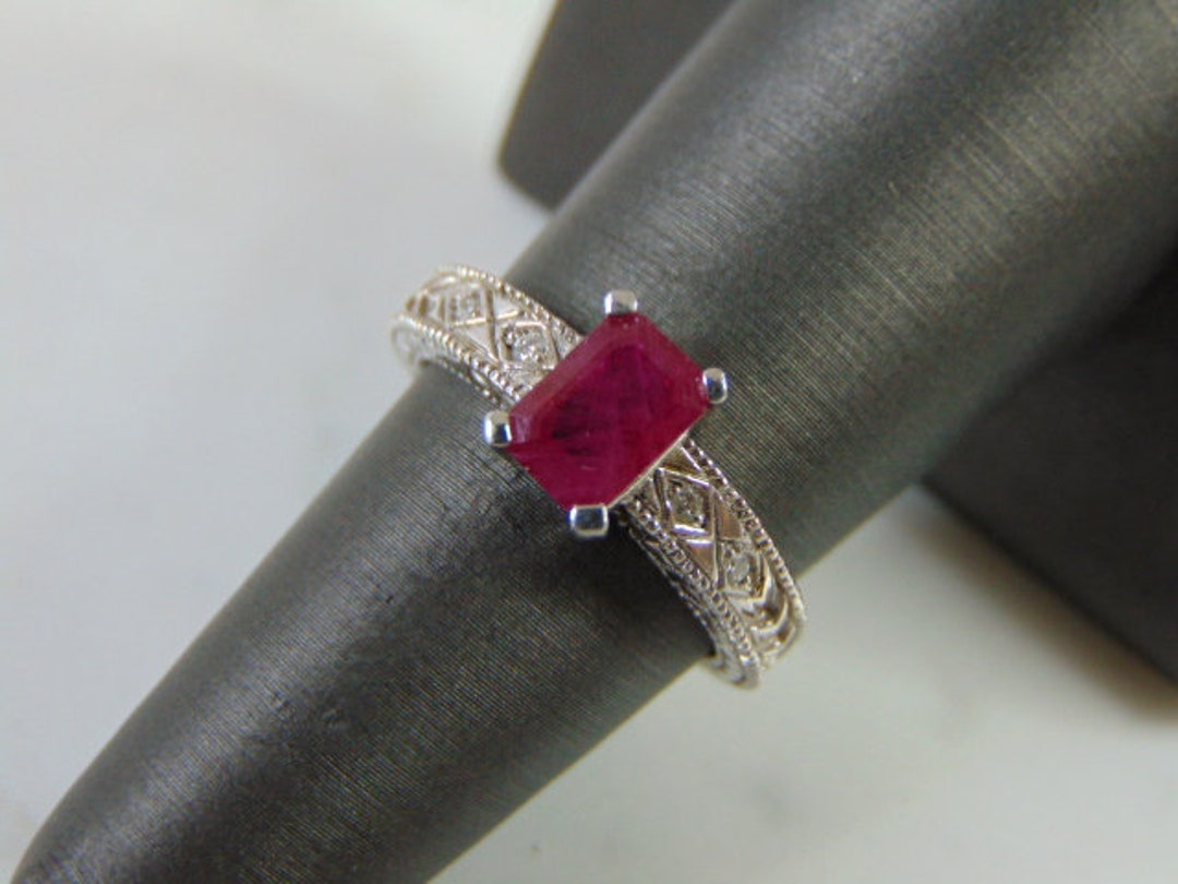 Womens Vintage Estate 14k White Gold Ruby Diamond Ring 4.9g E4002 - Etsy