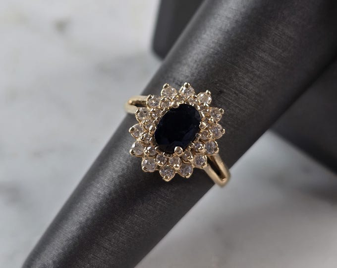 Womens Vintage Estate 14K Yellow Gold Sapphire & Diamond Ring 4.0g #E1468