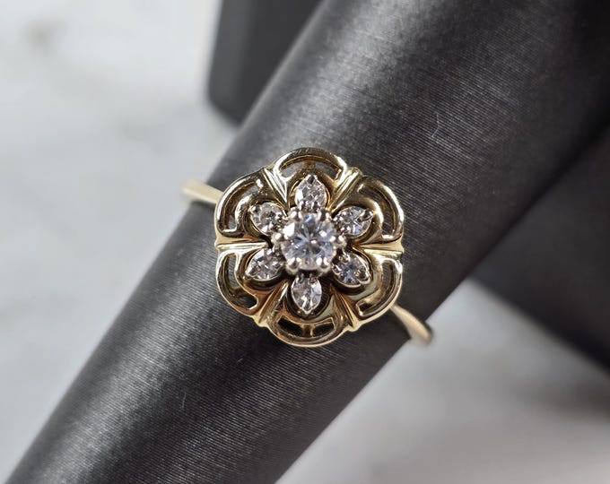 Womens Vintage Estate 14K Yellow Gold Diamond Ring 3.1g E4237
