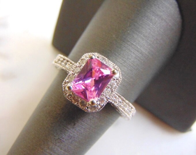 Womens Vintage Estate Sterling Silver Rose Quartz Ring 4.9g E4474
