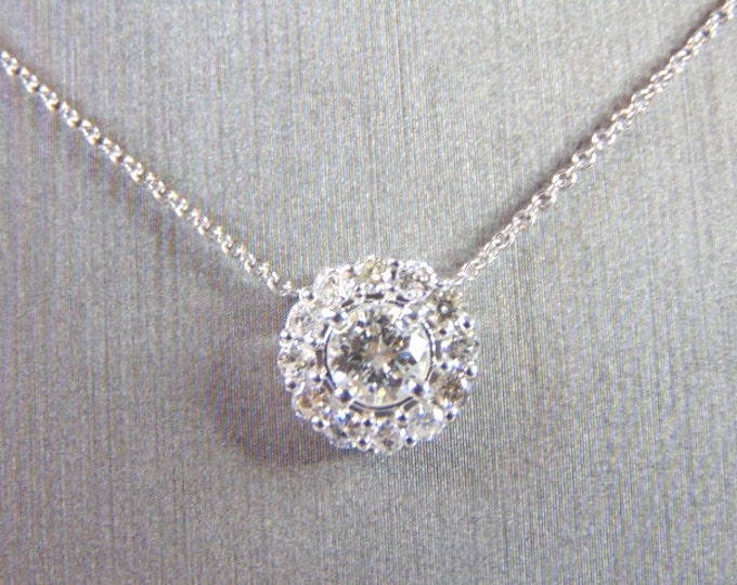 Womens 14K White Gold & Diamond Necklace Pendant 3.5g E1268