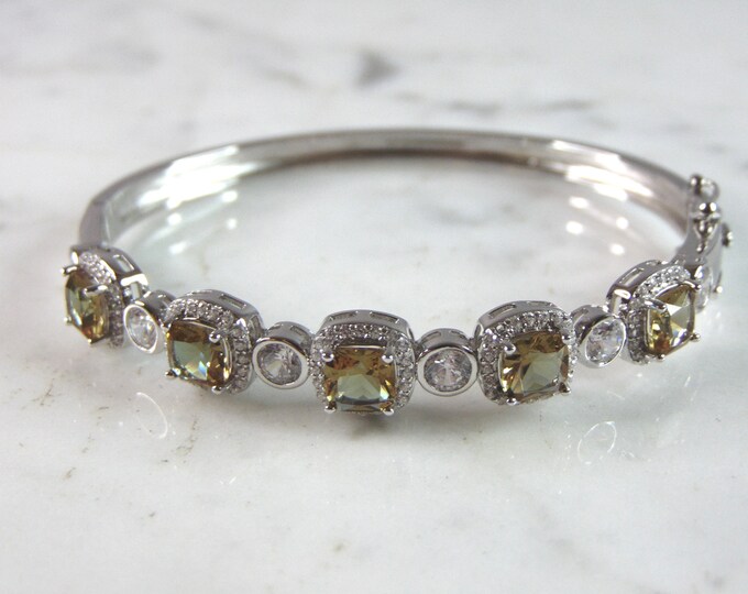 Womens Vintage Estate Sterling Silver Citrine CZ Bangle Bracelet 15.4g E2232