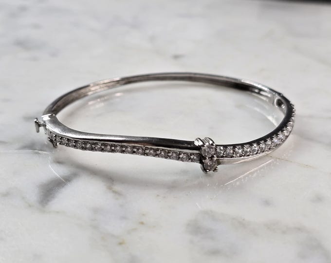 Womens Vintage Estate Sterling Silver CZ Modernist Bangle Bracelet 10.2g E6657