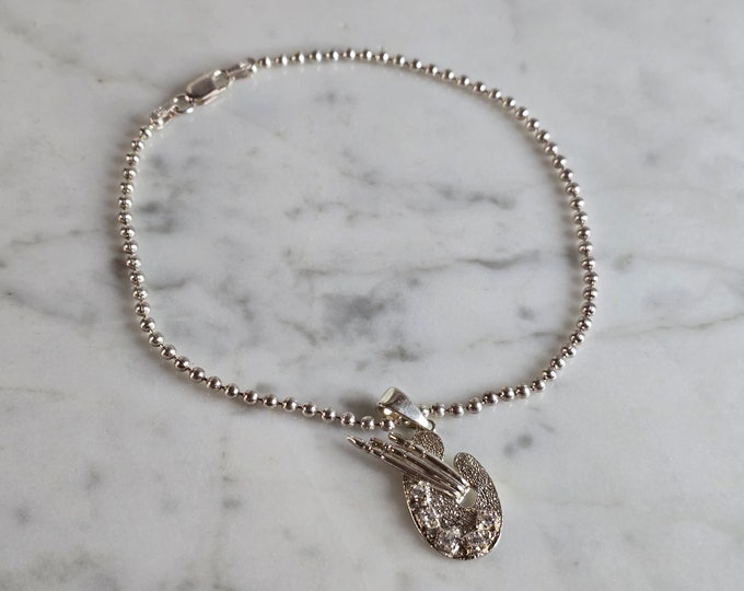 Womens Vintage Estate Sterling Silver Artist Palette Charm Bracelet 6.7g E7117