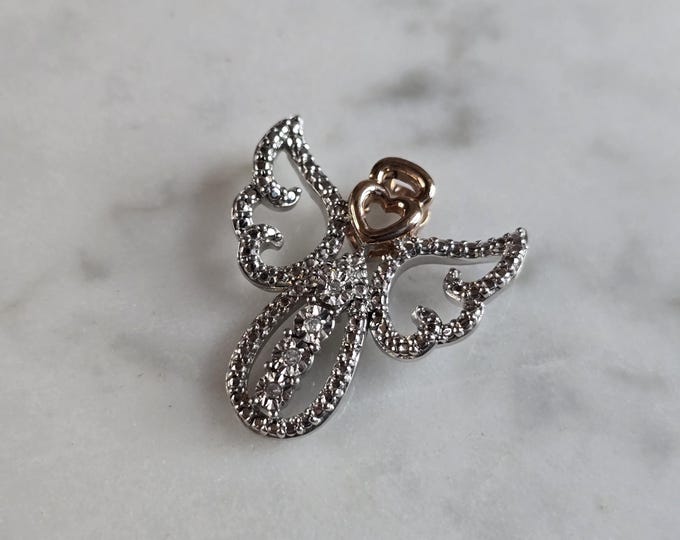Womens Vintage Estate Sterling Silver Diamond Angel Pendant 2.2g #E6404