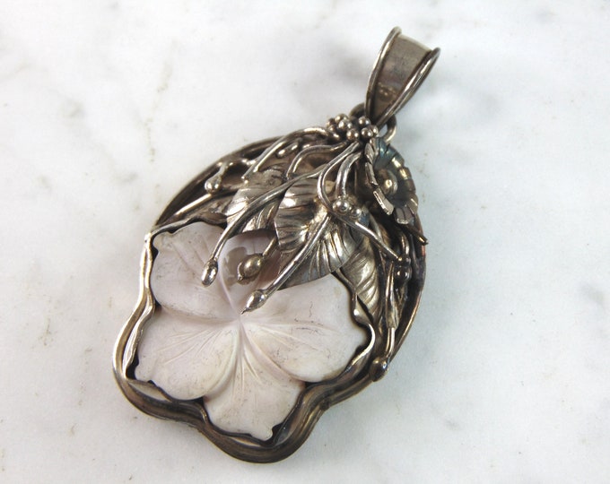 Womens Vintage Estate Sterling Silver Floral Pendant 23.6g E6028