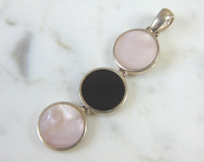 Womens Vintage Estate Sterling Silver Onyx Pendant 6.4g E2660