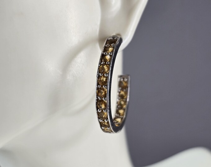 Womens Vintage Estate Sterling Silver Citrine Earrings 7.5g #E7436