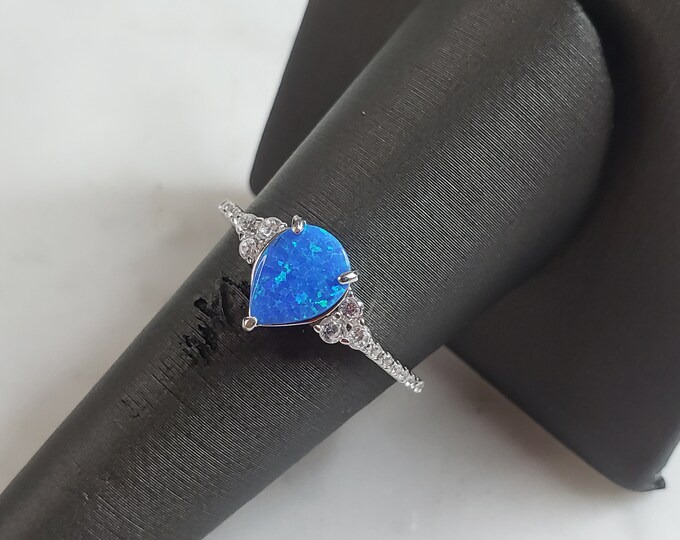 Womens Estate Sterling Silver Modernist Blue Opal Ring 2.0g E4214