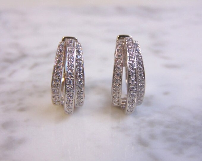 Womens Vintage Estate Sterling Silver Earrings w/ CZ Stones 6.7g #E4445