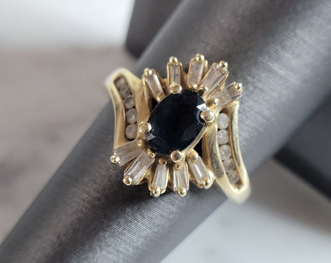 Womens Vintage Estate 14K Yellow Gold Sapphire Diamond Ring 4.7g #E6979