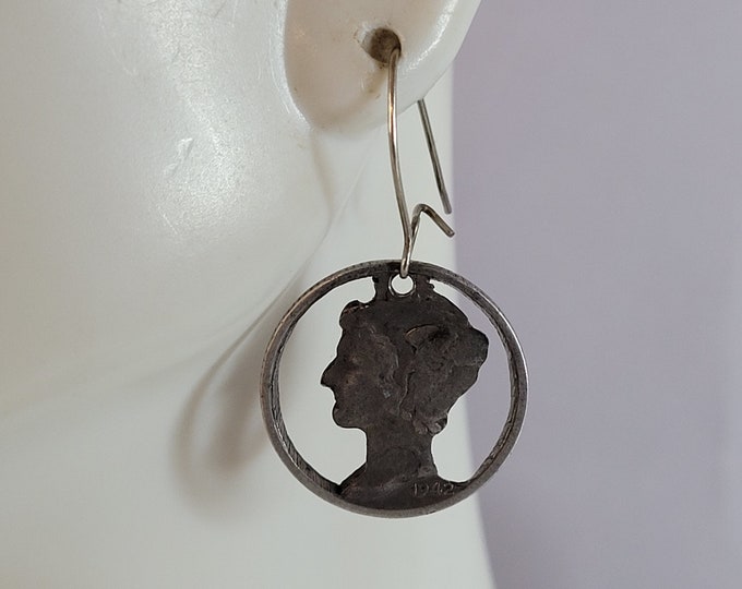 Pr Womens Vintage Estate Silver Mercury Dime 1942 Earrings 3.8g E5841