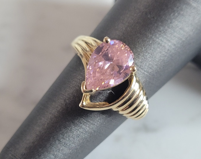Womens Vintage Estate 10k Yellow Gold Rose Quartz Ring 3.6g E6794