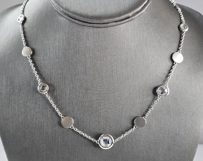 Womens Sterling Silver Modernist CZ Necklace 16.8g E3069