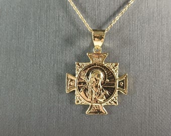 Womens Sterling Silver Gold Tone St Benedict Cross Pendant Necklace 5.1g E3674