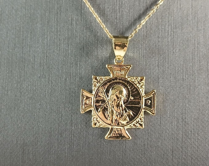 Womens Sterling Silver Gold Tone St Benedict Cross Pendant Necklace 5.1g E3674