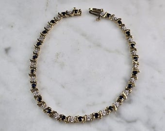 Womens Vintage Estate 14k Gold Diamond & Sapphire Tennis Bracelet 7.0g #E4924