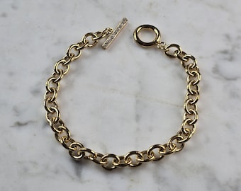 Womens Vintage Estate Sterling Silver Gold Tone CZ Charm Bracelet 8.3g E2354