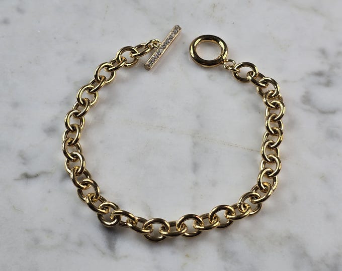 Womens Vintage Estate Sterling Silver Gold Tone CZ Charm Bracelet 8.3g E2354