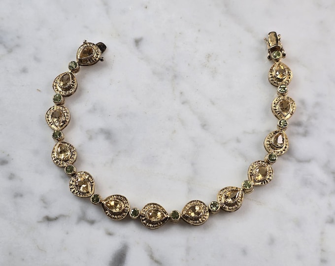 Womens Sterling Silver Gold Tone Citrine Peridot Bracelet 17.3g E3698