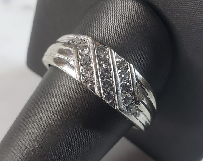 Mens Vintage Estate 14K White Gold Diamond Ring, 6.4g E1116